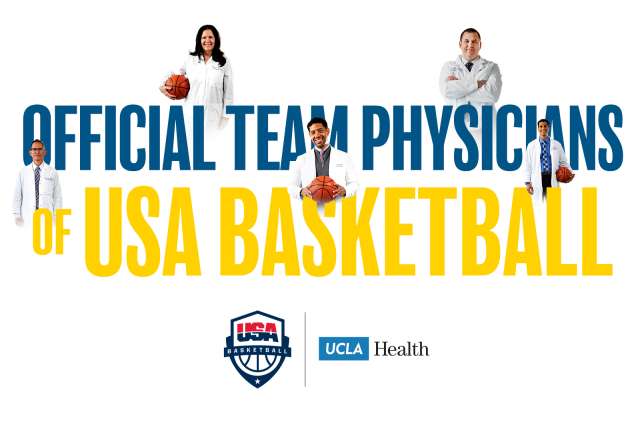 Five UCLA doctors are shown as the Official Team Physicians of USA Basketball