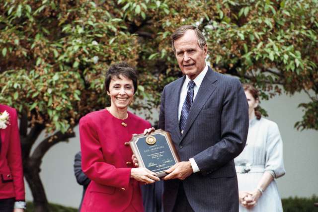 President George H.W. Bush honored Gail Abarbanel and the Rape Treatment Center during a White House Rose Garden ceremony in 1991