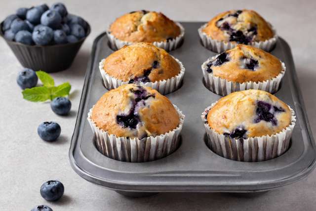 High Protein Blueberry Muffins in Muffin Tin