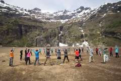 Jose Hernandez Carcamo teaching fitness class in Andes mountains