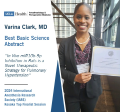 Varina Clark, MD was awarded Best Basic Science abstract during the 2024 International Anesthesia Research Society (IARS) Kosaka Top Finalist Session