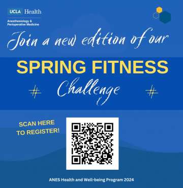Blue square box showcasing the Spring Fitness Challenge QR code sign-up