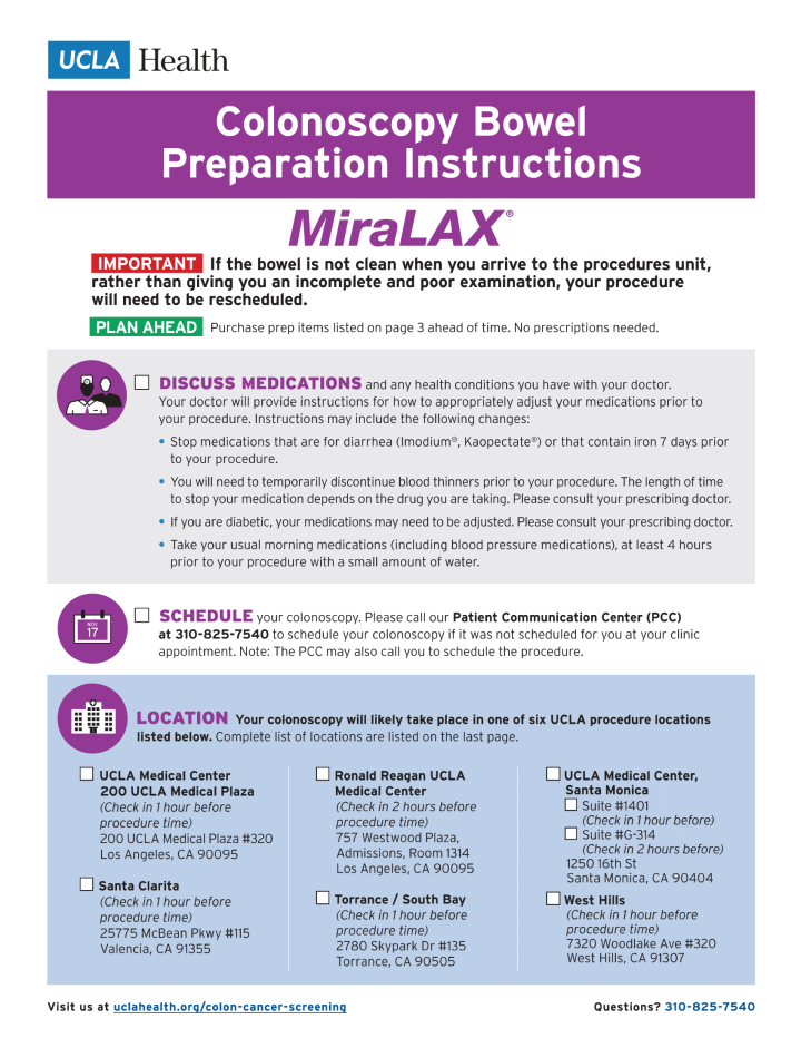 Colon Prep Instructions Colorectal Cancer Screening UCLA Health   Miralax 