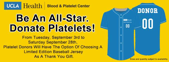 Be An All-Star. Donate Platelets and Choose a Limited Edition Baseball Jersey.