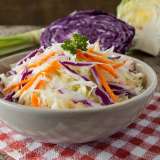 Creamy Coleslaw on Gingham Tablecloth 